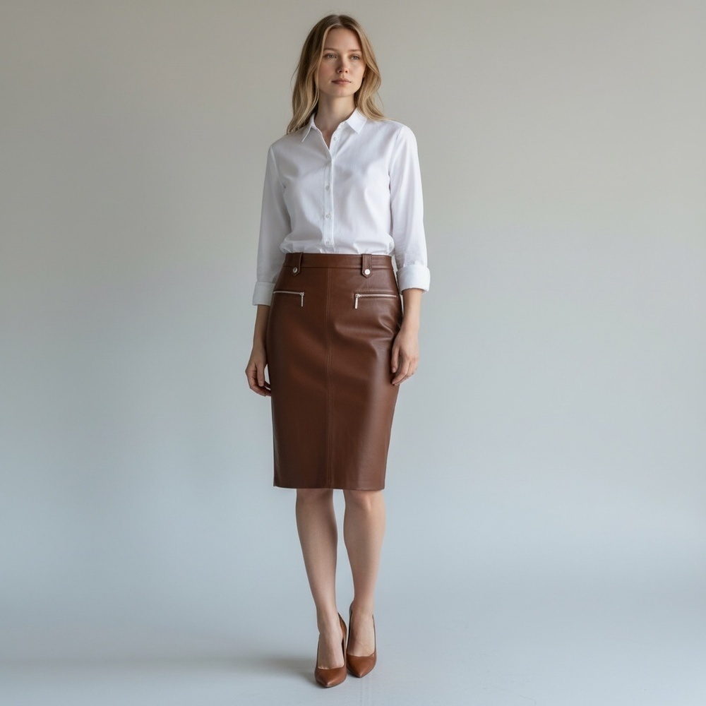 Marc New York by Andrew Marc, suede cognac pencil skirt, Sz Small, NWT